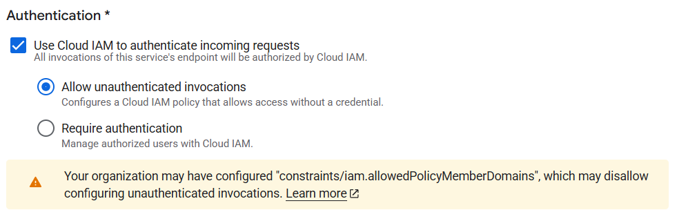 Allow unauthenticated invocations