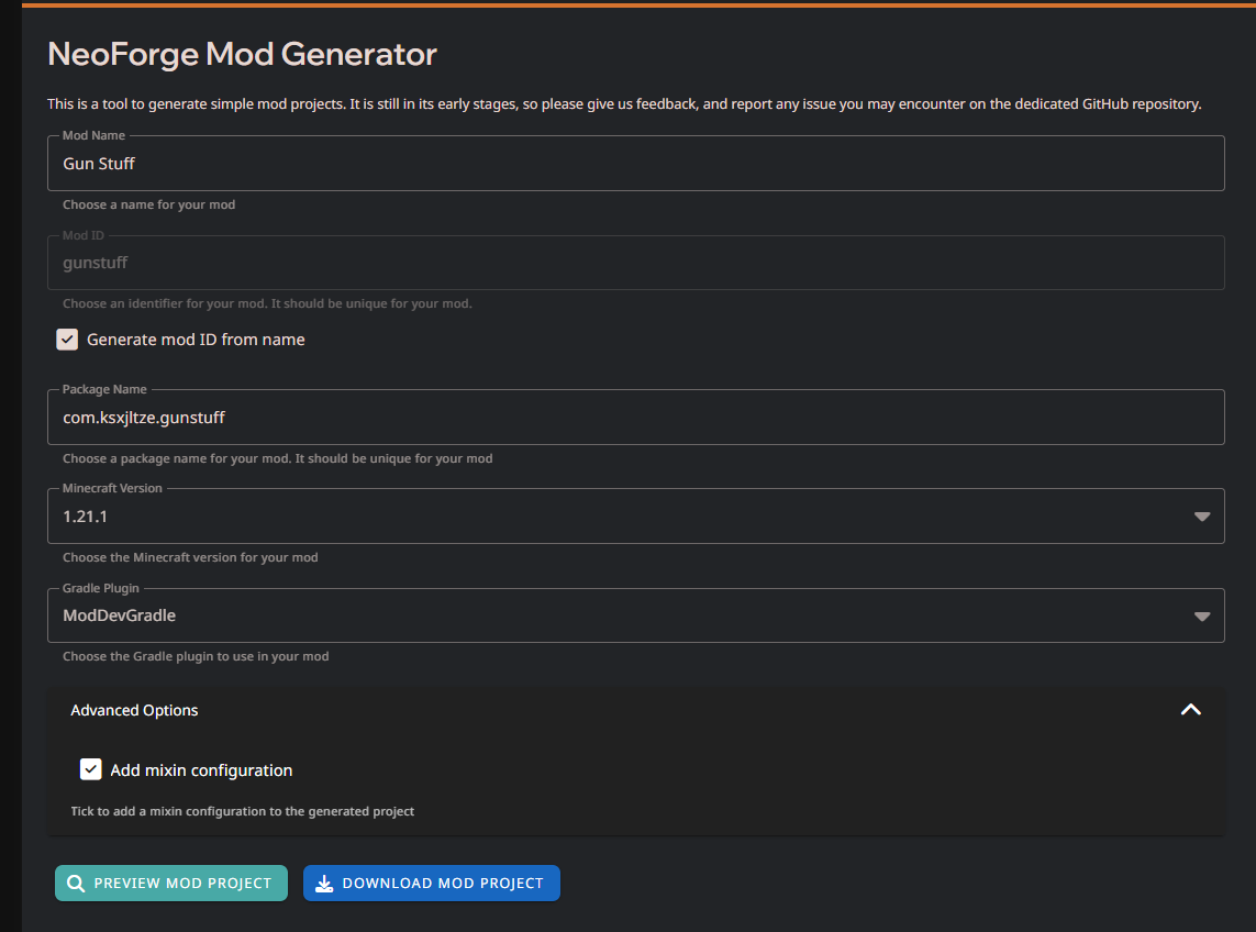 Mod Generator Page